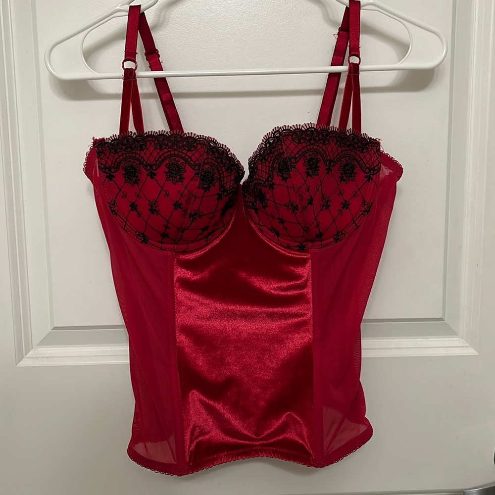 Red corset top with lace